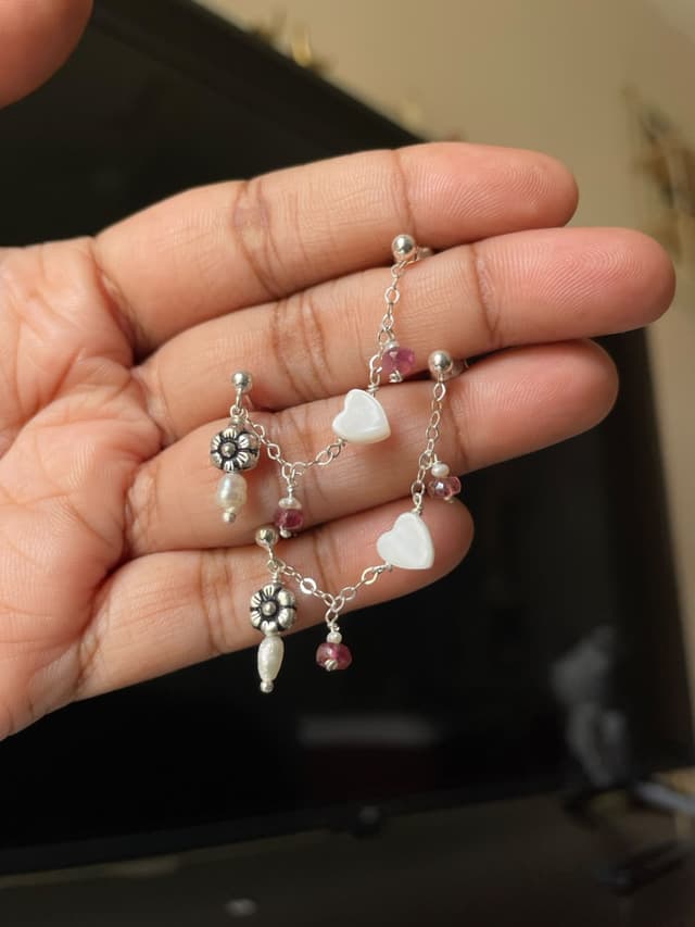 Daisy Flower Double Piercing Dainty Heart Earrings ~ One of a kind