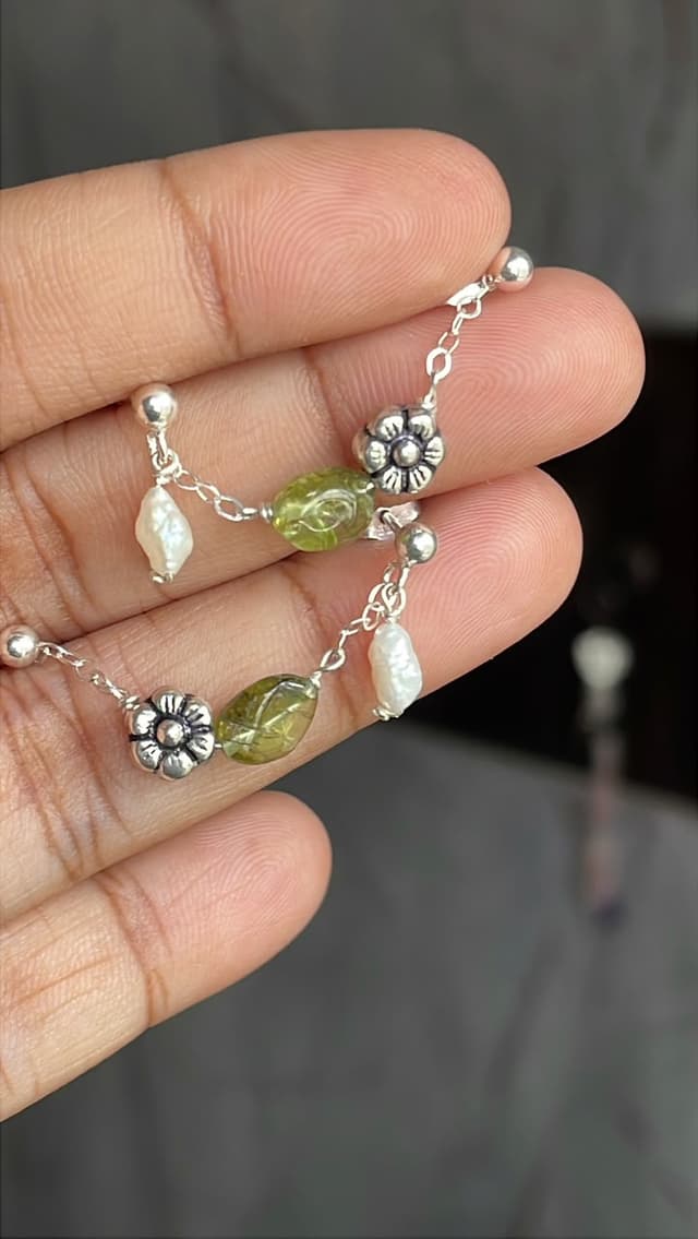 Daisy Flower Double Piercing Dainty Peridot Earrings ~ One of a kind