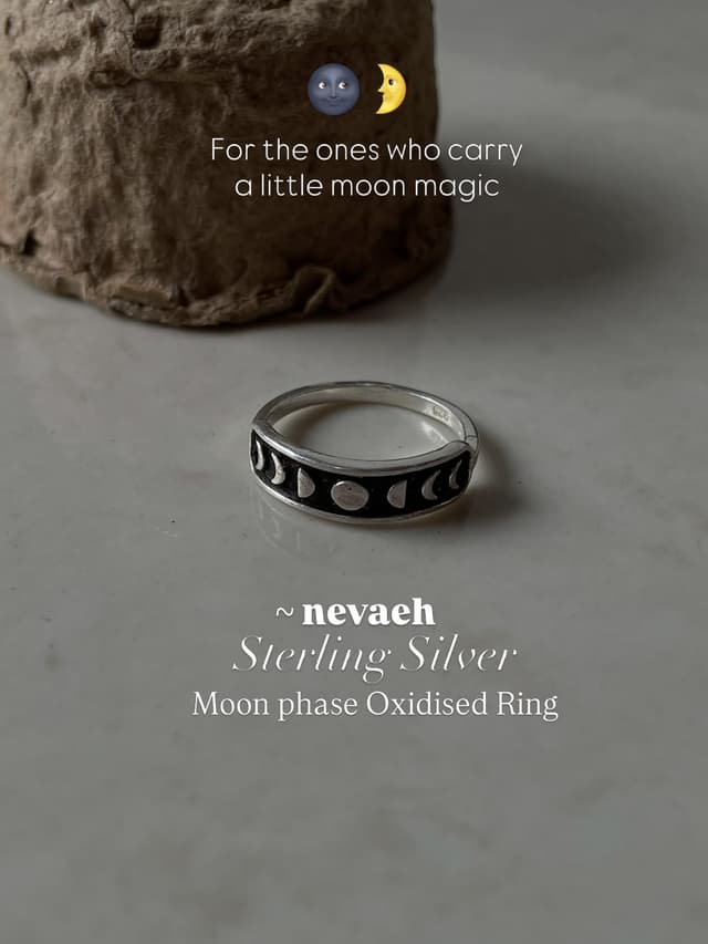 Moon Phase Oxidized Silver 925 Ring