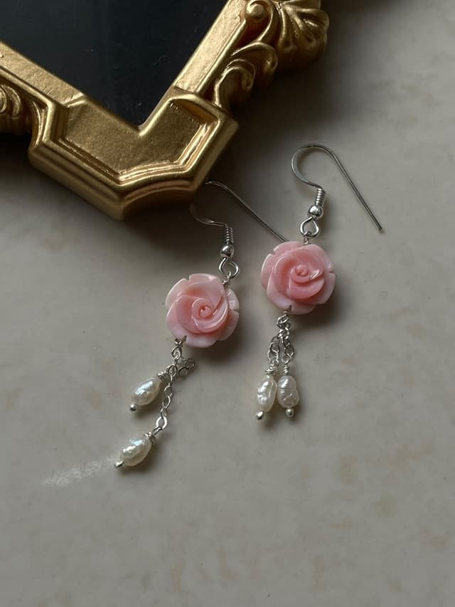 MOP Pink Rose Freshwater Pearls Earrings