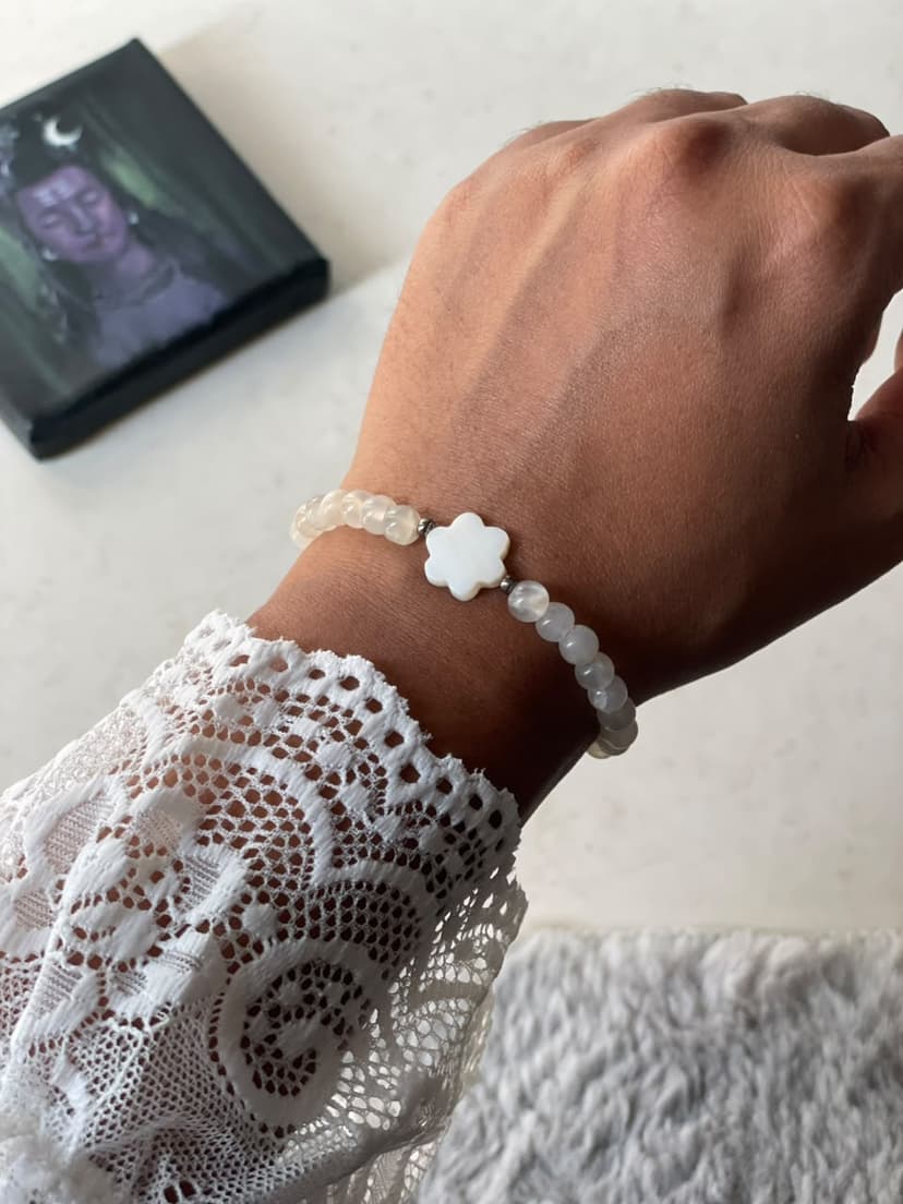 Moonstone MOP Flower ~ Healing Gemstone Bracelet