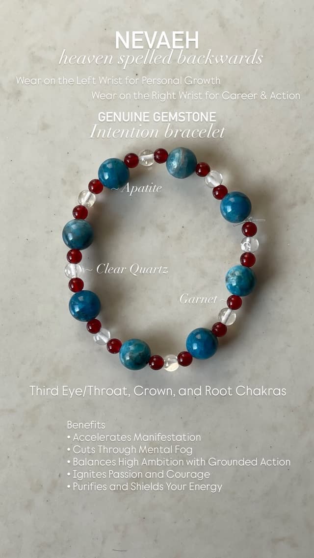 Blue Apatite, Garnet, Clear Quartz ~ Healing Gemstone Bracelet