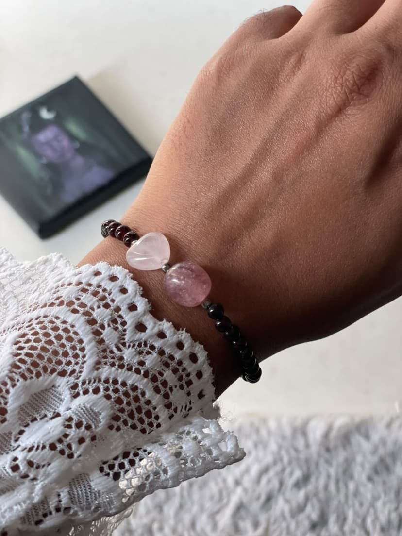 Rose Quartz Heart, Strawberry Quartz, Garnet ~ Healing Gemstone Bracelet
