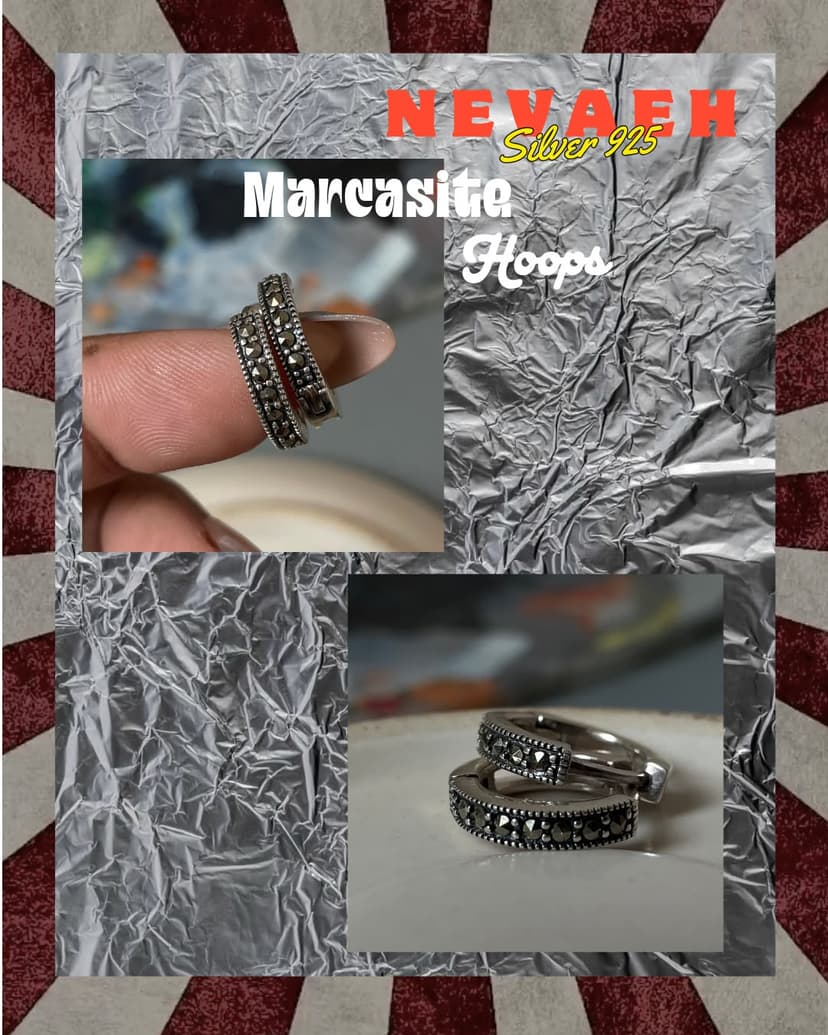Noir Mini Huggies Marcasite Hoops ~ Silver 925