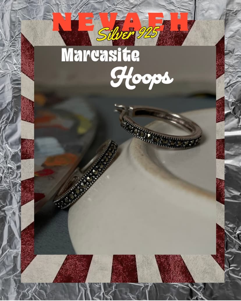 Noir Classic Hoops Marcasite ~ Silver 925